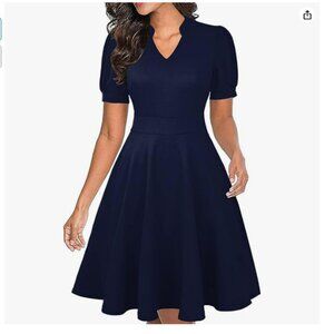 Puff Sleeve Casual Semi-Formal Dress with Pockets